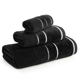 Ręcznik bawełniany z welurową bordiurą w ozdobne paseczki NEL 70x140 Eurofirany czarny