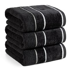 Ręcznik bawełniany z welurową bordiurą w ozdobne paseczki NEL 70x140 Eurofirany czarny