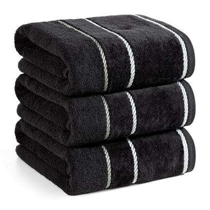 Ręcznik bawełniany z welurową bordiurą w ozdobne paseczki NEL 70x140 Eurofirany czarny