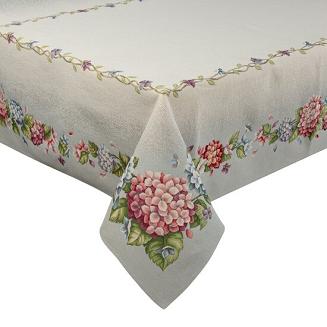 Obrus dekoracyjny gobelin 140x180 Eurofirany popielaty w kwitnące hortensję