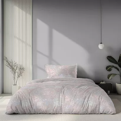 Pościel satynowa Home Satin 140x200 szarobeżowa w pastelowe kwiatuszki