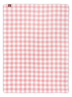 Koc bawełniano-akrylowy 150x200 biały różowy w piknikową kratkę
