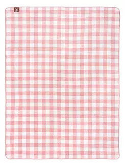Koc bawełniano-akrylowy 150x200 biały różowy w piknikową kratkę