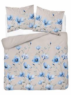 Pościel bawełniana 180x200 Detexpol beżowa w niebieskie kwiaty