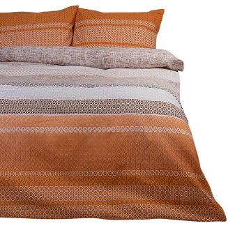 Pościel bawełniana 160x200 COTTONLOVE biała pomarańczowa pasy styl boho