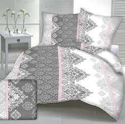 Pościel z kory 160x200 wzór wycinanka | różowy pas / ornament