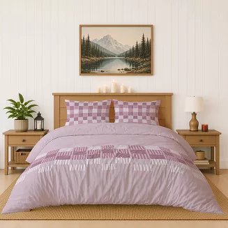 Pościel flanelowa 160x200 różowa geometryczna plecionka