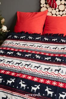 Koc bawełniano-akrylowy 150x200 świąteczny wzór norweski granatowy