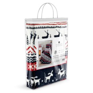 Koc bawełniano-akrylowy 150x200 świąteczny wzór norweski granatowy