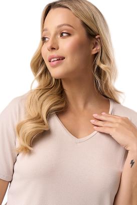 Bluzka damska z krótkim rękawem SERINA piaskowa