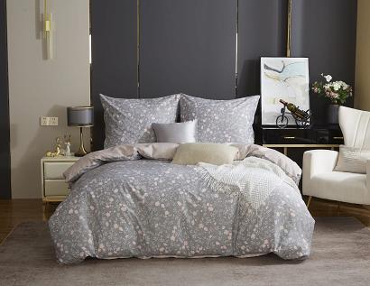 Pościel satyna bawełniana 140x200 szara różowa beżowa kwiatki a'la łączka