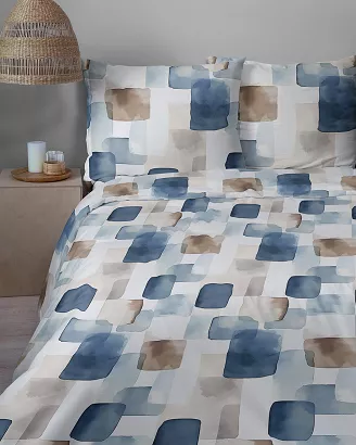 Pościel satynowa Home Satin 160x200 biała granatowa brązowa akwarelowa geometria
