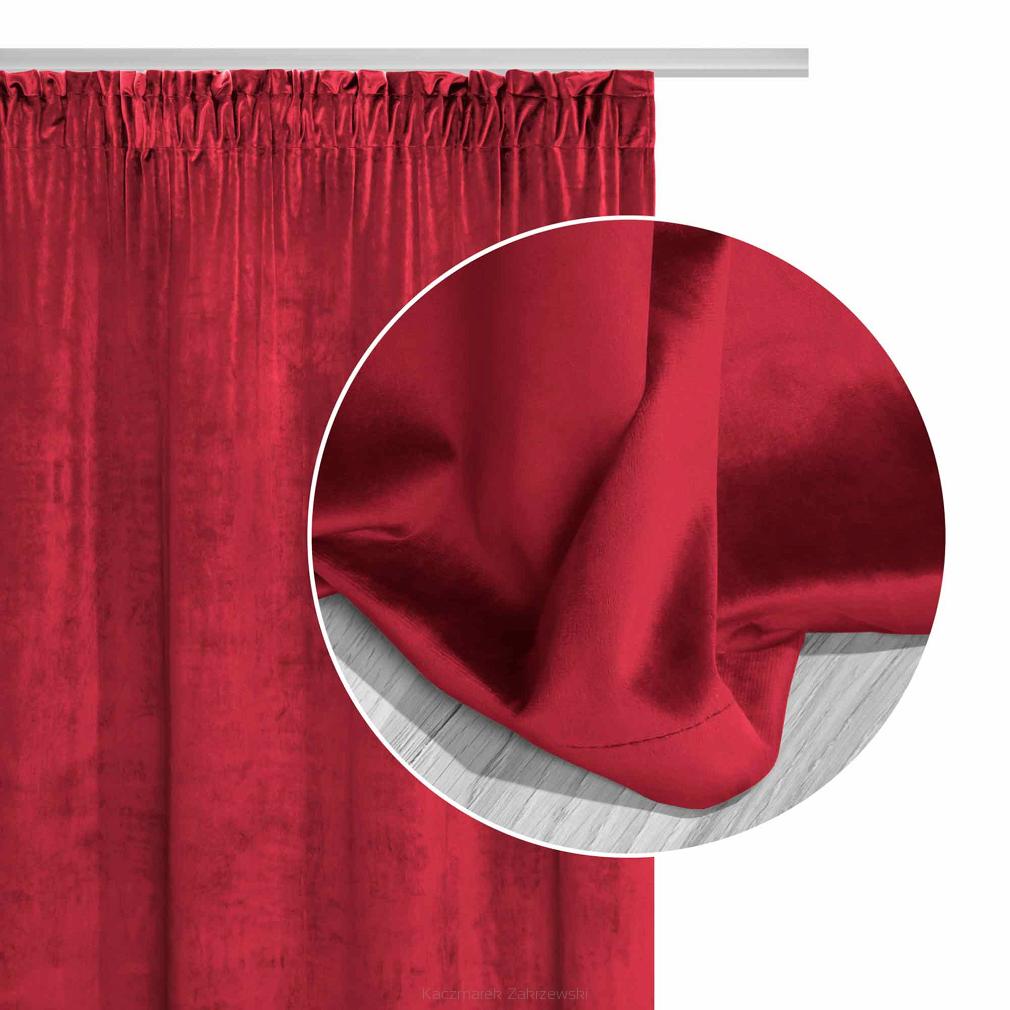 Czerwona Zasłona Welurowa Na Taśmie 140x300 Velvet Soft