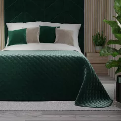 Narzuta dekoracyjna VELVI 170x210 pikowana w geometryczny wzór szmaragdowa