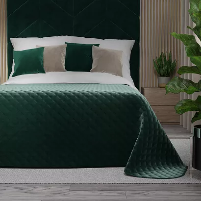 Narzuta dekoracyjna VELVI 170x210 pikowana w geometryczny wzór szmaragdowa