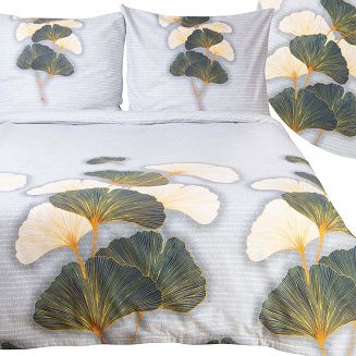 Pościel flanelowa FLANELOVE 140x200 liście miłorzębu na jasnoszarym tle