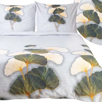 Pościel flanelowa FLANELOVE 140x200 liście miłorzębu na jasnoszarym tle