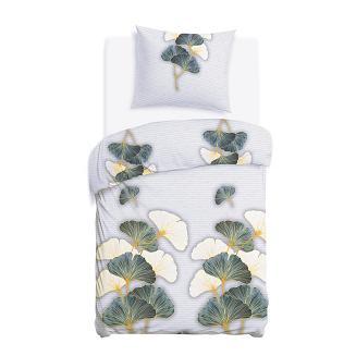 Pościel flanelowa FLANELOVE 140x200 liście miłorzębu na jasnoszarym tle