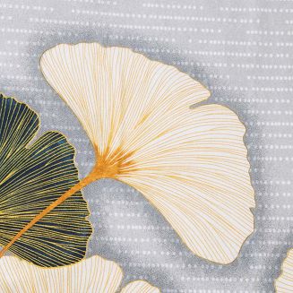 Pościel flanelowa FLANELOVE 140x200 liście miłorzębu na jasnoszarym tle