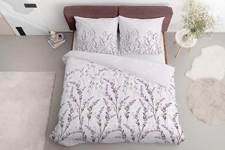 Pościel satynowa 220x200 Detexpol pudrowa fioletowa gałązki
