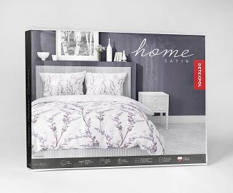 Pościel satynowa 220x200 Detexpol pudrowa fioletowa gałązki