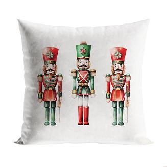 Poszewka dekoracyjna świąteczna DZIADKI DO ORZECHÓW 40x40 welwetowa biała