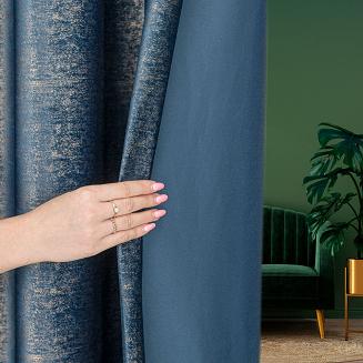 Zasłona gotowa na przelotkach ELEONORA 140x250 granatowa ze złotym nadrukiem