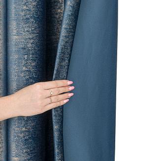 Zasłona gotowa na przelotkach ELEONORA 140x250 granatowa ze złotym nadrukiem