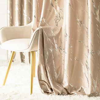 Zasłona gotowa na taśmie MARMA 140x250 jasnobeżowa ze srebrnym nadrukiem