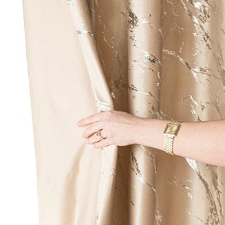 Zasłona gotowa na taśmie MARMA 140x250 jasnobeżowa ze srebrnym nadrukiem