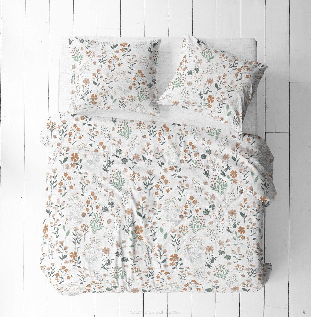 Pościel z kory 180x200 biała miodowa szałwiowa turkusowa letnia łąka