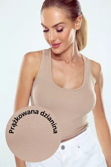 Koszulka damska na ramiączkach bokserka Lotta prążkowana cappuccino