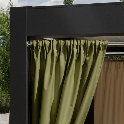 Zasłona gotowa na taśmie GARDENIA 140x180 wodoodporna ogrodowa ciemny szarozielony