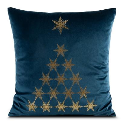 Poszewka dekoracyjna świąteczna JOY 45x45 Eurofirany granatowa welwetowa złota choinka gwiazdki