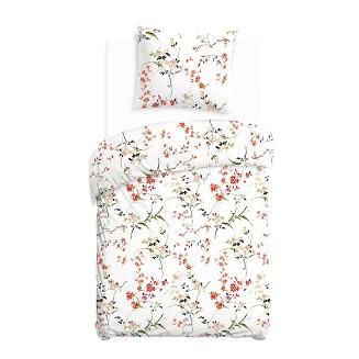Pościel bawełniana COTTONLOVE 140x200 biała w kolorowe kwiaty
