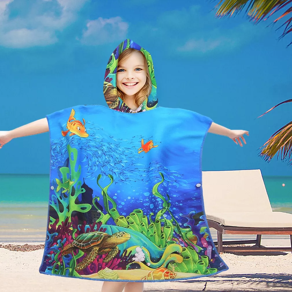 Poncho dziecięce plażowe 60x60 niebieskie ławica