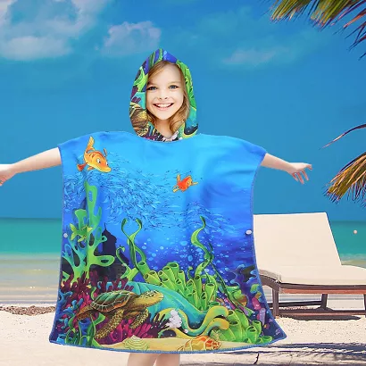 Poncho dziecięce plażowe 60x60 niebieskie ławica