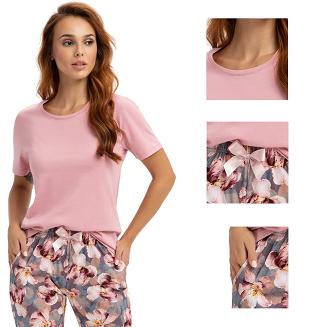 Piżama damska LUNA kod 679 różowa pudrowa szara w kwiaty „irysy”