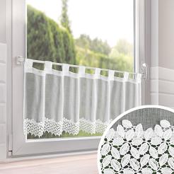 Firana gotowa na szelkach HESTIA 150x40 Eurofirany biała z etaminy koronkowe listki na dole