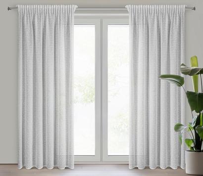 Zasłona gotowa na taśmie OFELIA 140x270 Eurofirany biała z błyszczącą transparentną nicią