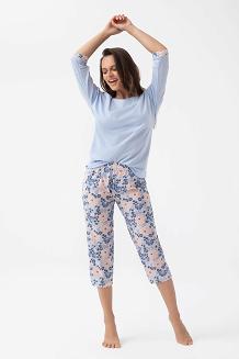 Piżama damska LUNA kod 343 niebieska w kwiaty niebiesko-łososiowe