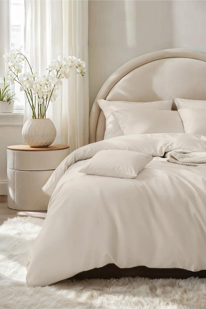 Jasno Beżowa Pościel Jednobarwna Satyna Bawełniana 160x200