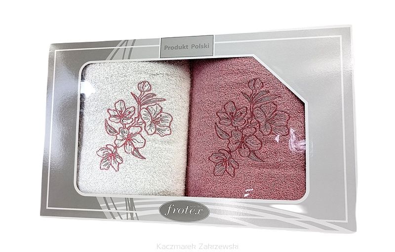 Komplet ręczników 2 szt. 70x140 Frotex Gift 2 hibiskusy biały pudrowy