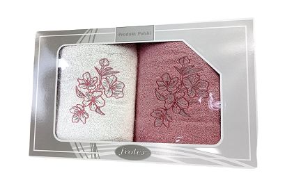 Komplet ręczników 2 szt. 70x140 Frotex Gift 2 hibiskusy biały pudrowy