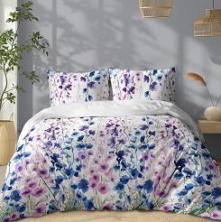 Pościel bawełniana 180x200 Detexpol biała różowe niebieskie ostróżki