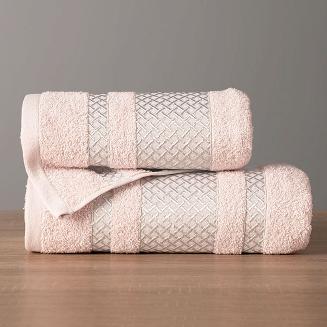 Ręcznik bawełniany LIONEL 70x140 pudrowy ze srebrną bordiurą