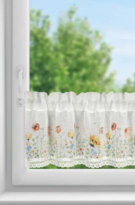 Firana gotowa zazdrostka NATI 150x30 Eurofirany biała pomarańczowa żółta niebieska polne kwiaty koro