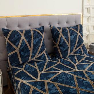 Pościel polarowa 220x200 welur granatowa beżowa geometria