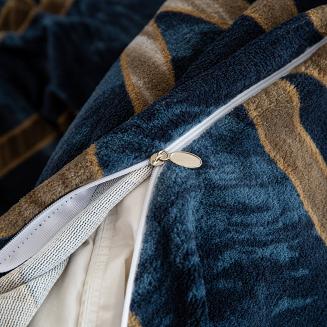 Pościel polarowa 220x200 welur granatowa beżowa geometria