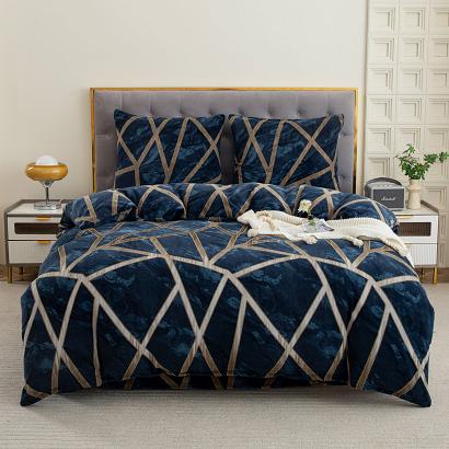 Pościel polarowa 220x200 welur granatowa beżowa szara geometria